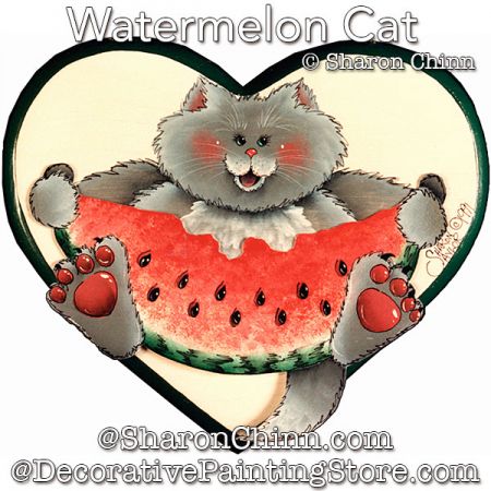 Watermelon Cat on HeartPainting Pattern - Sharon Chinn