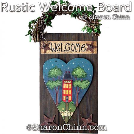 Faux Barnwood Welcome Sign & Primitive House Heart Painting Pattern - Sharon Chinn