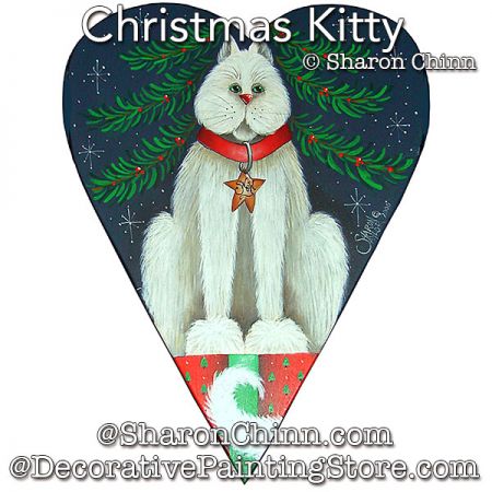 Christmas Kitty Primitive Heart Painting Pattern - Sharon Chinn
