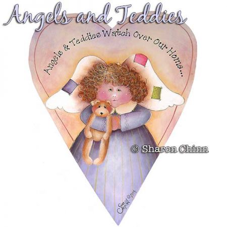 Angel and Teddy Primitive Heart Painting Pattern - Sharon Chinn