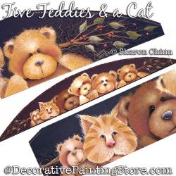 5 Teddies & a Cat Door Crown Painting Pattern - Sharon Chinn