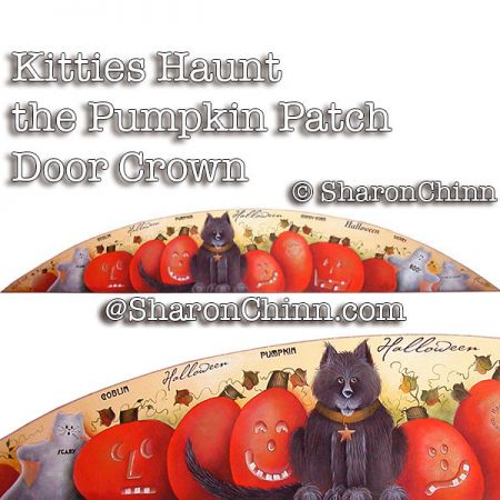 Kitties Haunt the Pumpkin Patch Door Crown Painting Pattern - Sharon Chinn