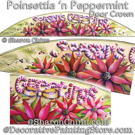 Poinsettias n Peppermint Door Crown Painting Pattern - Sharon Chinn
