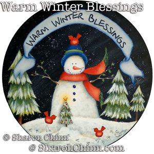 Warm Winter Blessings Snowman Painting Pattern - Sharon Chinn