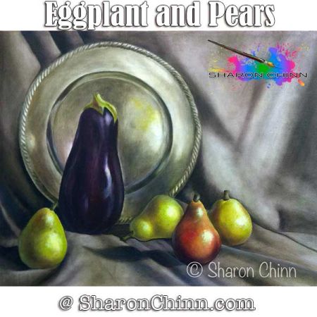 Eggplant & Pears Still Life Painting Pattern - Sharon Chinn