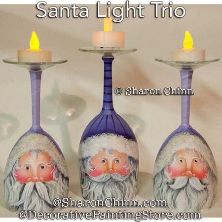 Santa Light Trio Candle Pedestals Painting Pattern - Sharon Chinn
