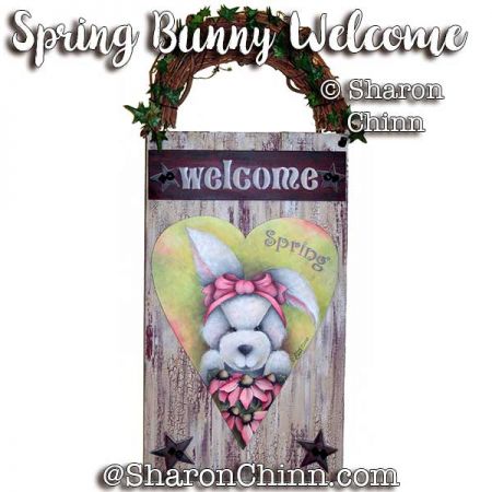 Spring Bunny Heart Welcome Painting Pattern - Sharon Chinn