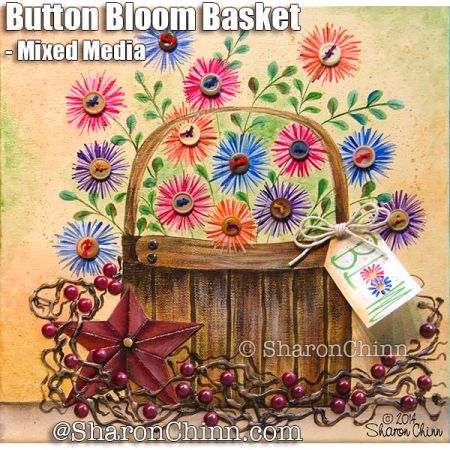 Button Bloom Basket (Mixed Media) Painting Pattern - Sharon Chinn