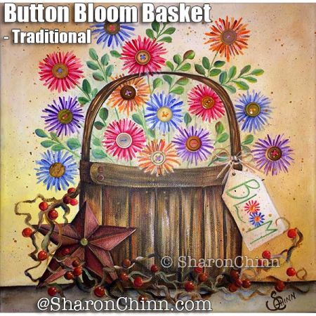 Button Bloom Basket (Traditional Painting Pattern - Sharon Chinn
