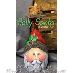 Holly Santa Candle Stand Painting Pattern - Sharon Chinn