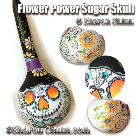 Flower Power Sugar Skull Painting Pattern - Sharon Chinn