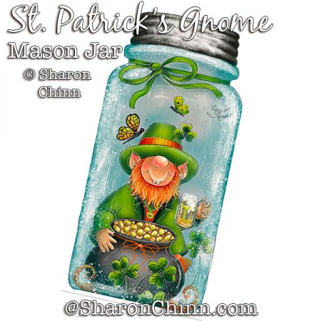 St Patricks Gnome Mason Jar Painting Pattern By PDF Download - Sharon Chinn