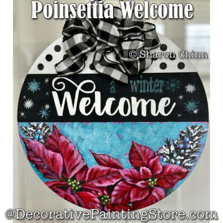 Poinsettia Welcome Round Sign Painting Pattern - Sharon Chinn